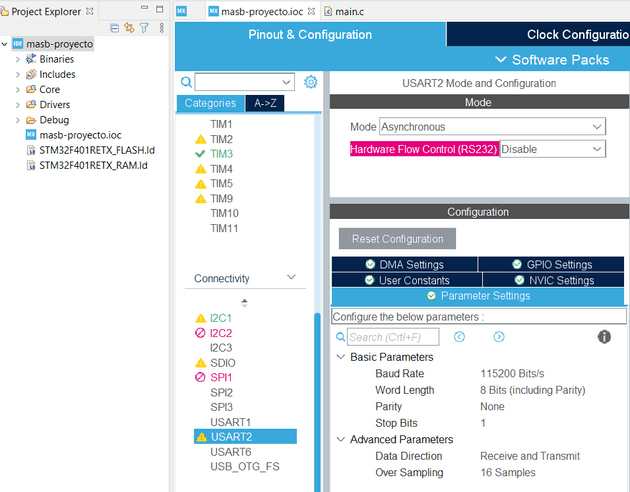 Configuración de la USART.