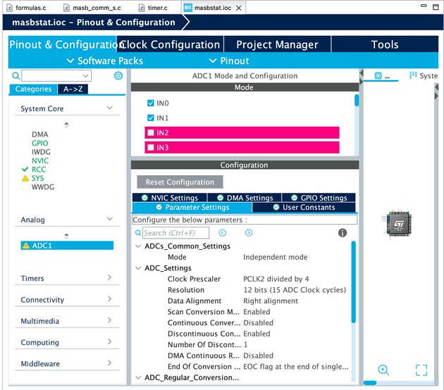 Configuración del ADC.